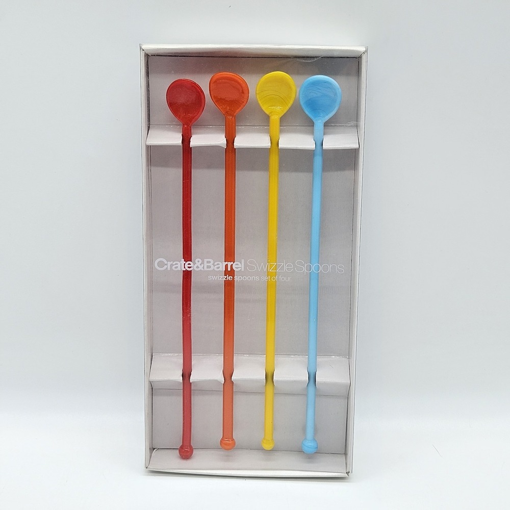 Crate and Barrel Glass Swizzle Spoons Colorful Iced Tea Mixed Drink Set of 4